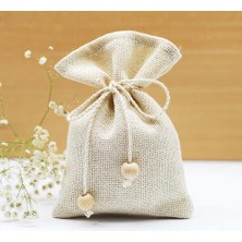 1001 10 Adet Natürel Kese, Büküm Ipli Boncuklu 10X15 cm (Bağcıklı Saklama Kesesi)