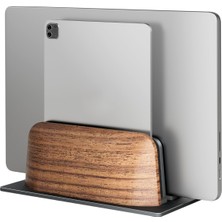 1001 Premium Ahşap Dikey Laptop Standı ve Masaüstü Organizer, Çift Yuvalı Macbook, Notebook, Tablet