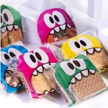 1001 Mavi Canavar Desenli Bantlı Cake Pops ve Kurabiye Poşeti, 10X15 cm 100 Adet