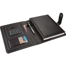1001 4530 Ajanda Tarihsiz Çizgili 17 x 24 cm Ajanda/defter Hesap Makineli Suni Deri Organizer, Siyah