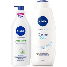 1001 Creme Soft Kremsi Dokunuş Duş Jeli 750ML ve Aloe Vera Derinlemesine Nemlendirici Vücut Losyonu 40
