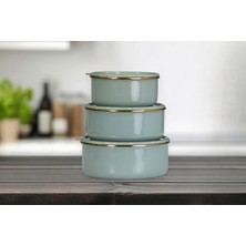 1001 Soft Green Emaye Üçlü Saklama Seti