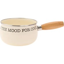 1001 Emaye Mini Saplı Sos Tavası – “ın The Mood For Cookıng” Yazılı, Krem Renk, Doğal Ahşap S