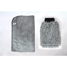 1001 2'li Set Mikrofiber Büyük Boy Peluş Oto Kurulama Bezi ve Şönil Temizlik Eldiveni