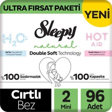 1001 Natural Double Soft Ultra Fırsat Paketi Bebek Bezi 2 Numara Mini 96 Adet