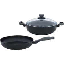 1001 Colorgy Titanium 3 Parça Set Gri (26CM Sığ Tencere + 26CM Tava)