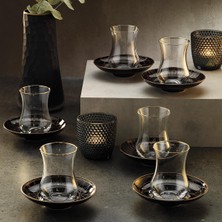 1001 1898 Davinci Siyah 12 Parça Altı Kişilik Çay Seti 150 ml