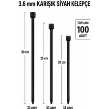 1001 Plastik Kelepçe, Cırt Kelepçe, Kablo Bağı Seti, 100 Adet,karışık Boy (20 Cm, 25 Cm, 30 Cm),