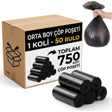 1001 Orta Boy Siyah Çöp Poşeti Çöp Torbası 750 Adet 55X60 cm Sızdırmaz Yırtılmaz Güçlü Çöp