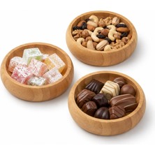 1001 Yuvarlak Bambu 3'lü Çerezlik, Küçük Çerez Kasesi, Saklama Kabı Takımı, Sosluk Sos Kasesi, L