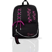 1001 Laptop Bölmeli Okul Çantası Siyah Pembe 1141