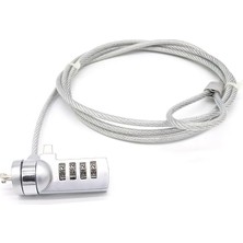 1001 Silver 120 cm 4 Hane Şifreli Laptop Dizüstü Bilgisayar Kilidi Kablo Kilit CIN541