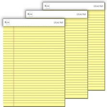 1001 Letter Boyut, 3 Adet, Sarı Renkli Legal Pad, Notluk, Notepad, Defter, Herbiri 50 Yaprak, Geniş Sat