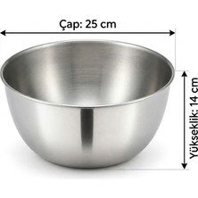 Ness Global Kabı – Derin Karıştırma Kabı – Hamur ve Kek Çırpma Kasesi Çap 25 cm Derinlik 14 cm