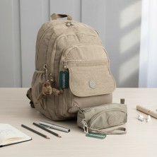 Duomino Krinkıl Suya Dayanıklı Büyük Boy Bej Klinkır Sırt Çantası 15,6 Laptop Seyahat Okul Çanta Kalemlik Takım