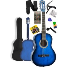 1001 CG-34BL Kaliteli 34 Inç 1/2 Juniur Çocuk Gitarı 4-8 Yaş Arası (Çanta Capo Nota Sticker Askı