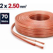 Mn6 MN251HKF 2x2.50 mm Hoparlör Kablosu 70 Metre Şeffaf Kırmızı Çizgili Kordon Amfi Hoparlör ve Ses Sistemi Kablosu