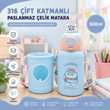 Cnsz Çocuklar Için Alıştırma Şişesi ,TERMAL12 Saat Yalıtımlı Çelik Şişe Paslanmaz Koku Yapmaz Koruma Kılıflı
