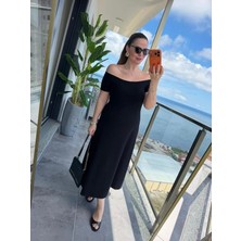 Defy Moda Kadın Madonna Yaka Midi Boy Modal Elbise