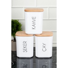 DNS Home 3'lü Ahşap Vakum Kapaklı Saklama Kabı Seti Çay Şeker Kahve Akrilik Kavanoz Set 900 ml
