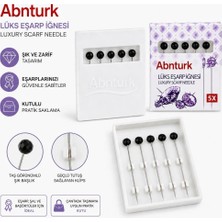 Abnturk 5 Adet Lüks Şık 38MM Siyah Taşlı Eşarp Iğnesi-Şal ve Başörtü Sabitleme Kutulu Iğne Seti