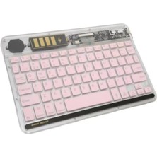 Uslucan Alışveriş ZR612 Rgb Şeffaf Pembe Bluethooth Klavye