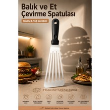 Transformacion Paslanmaz Çelik Esnek Balık ve Et Çevirme Spatulası Oluklu Yağ Süzebilir 17.5 cm Mutfak Servis Gereci 723409