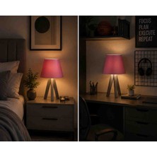 Minevoo Modern Pembe Abajur – Ahşap Ayaklı, Pla Gövdeli Dekoratif Masa Lambası