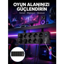 Armüz USB ve Type-C Çıkışlı 10'lu Akım Korumalı Çoklu Priz Güç Dağıtıcı