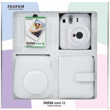 Fujifilm Instax Mini 12 Beyaz Fotoğraf Makinesi + 10'lu Film Kare Albüm ve Deri Kılıf