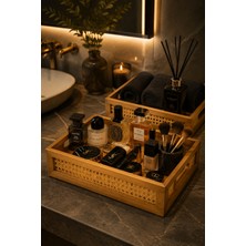 Naturel Dekor Bambu Hazeran Detaylı 2’li Saklama Kutusu, Düzenleyici, Tepsi Bohem, Sepet, Organizer, Iskandinav, Modern