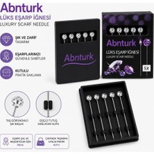 Abnturk 5 Adet Lüks Şık 38MM Beyaz Taşlı Eşarp Iğnesi-Şal ve Başörtü Sabitleme Kutulu Iğne Seti