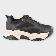Hayati Arman Kadın Kalın Taban Bağcıklı Spor Ayakkabı & Sneaker Siyah