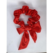 Valor Kırmızı Saten Fiyonklu Saç Tokası, Elastik Scrunchie,saç Acıtmayan Toka
