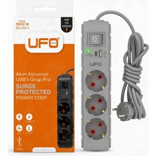 Valor Ufo Yeni 3lü Akım Korumalı Grup Priz 5 Metre Bakır Kablolu, 5V 2,4A USB ve Type-C ile Şarj, Anahtar