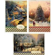 Valor Hallmark Thomas Kinkade Noel Kartı Çeşitleri, Karlı Sahneler (3 Tasarım, Zarflı 24 Kart)