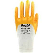 Valor Beybi Pamuk Nitril Pamuk KN350 Flex 10 Beden Işçi Eldiveni Beyaz Sarı EN388 2111X (12 Li Paket)