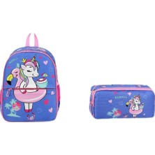 Valor Unicorn Anaokul Çantası ve Kalem Kutu, Lila-Pembe