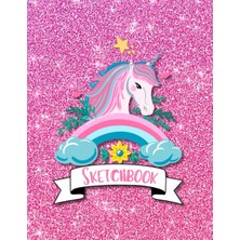 Valor Sketchbook: Cute Unicorn Glitter Affect Sparkle Pink Background, Large 8.5" x 11", 110 Pages, Perfe