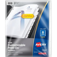 Valor Avery Baskı Bölücüler, Beyaz, 8 Tabs, 5 Takım (11552)