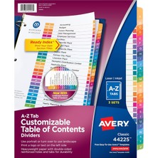 Valor Avery 3 Halka Bağlayıcı Için A-Z Tab Bölücüler, Özelleştirilebilir Içindekiler, Çok Renkli Sekmeler