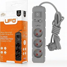 Valor Ufo Yeni 3lü Akım Korumalı Grup Priz 1,5 Metre Bakır Kablolu, 5V 2,4A USB ve Type-C ile Şarj, Anaht
