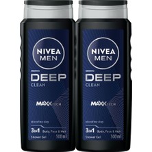 Valor Nivea Men Deep Dimension Duş Jeli 500ML X2 Adet, Vücut, Saç ve Yüz Için, Çekici Koku, 3'ü 1 Arada K