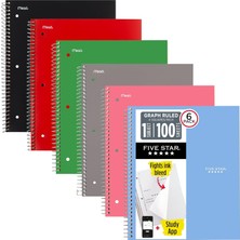 Valor Five Star Spiral Defter + Çalışma Uygulaması, 6'lı Paket, 1 Konu, Grafik Çizgili Kağıt, 21.6 x 27.9
