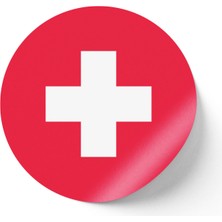 İberk 30 Adet - 5.5 cm Sticker Etiket - Vektörel Ülke Bayraklı Switzerland Isviçre Bayrağı