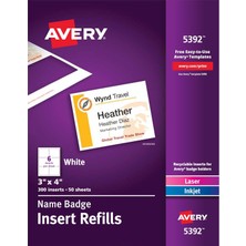 Valor Avery Isim Rozet Uçları, Baskı Veya Yazma, 7 x 10 Cm, 300 Kart Stok Yedekleri (5392), Beyaz