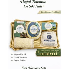 Valor 5'li Hediye Banyo Seti – 4 Adet Türk Hamam Zeytinyağlı Sabun - 1 Adet Süngerli Sabun ve Kabak Lifli