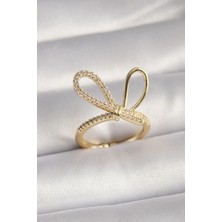 Armüz Gold Renk Zirkon Taşlı Düğüm Model Kadın Yüzük