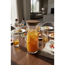 Amandus Armoni - Ahşap Kapaklı Cam Sürahi Karaf Su ve Meşrubat Sürahi & Karafı 1180 ml