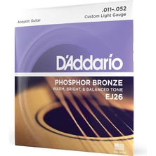 Valor Daddario EJ26 Akustik Gitar Tel Seti, Phosphor-Bronze, Custom Li